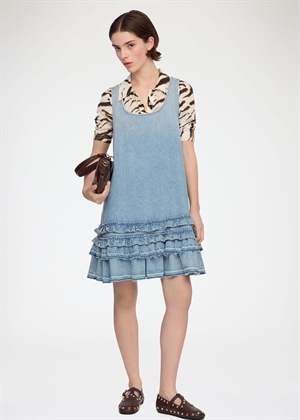 Lightweight denim frill mini kjole Light Blue Vintage A1030531Ganni 